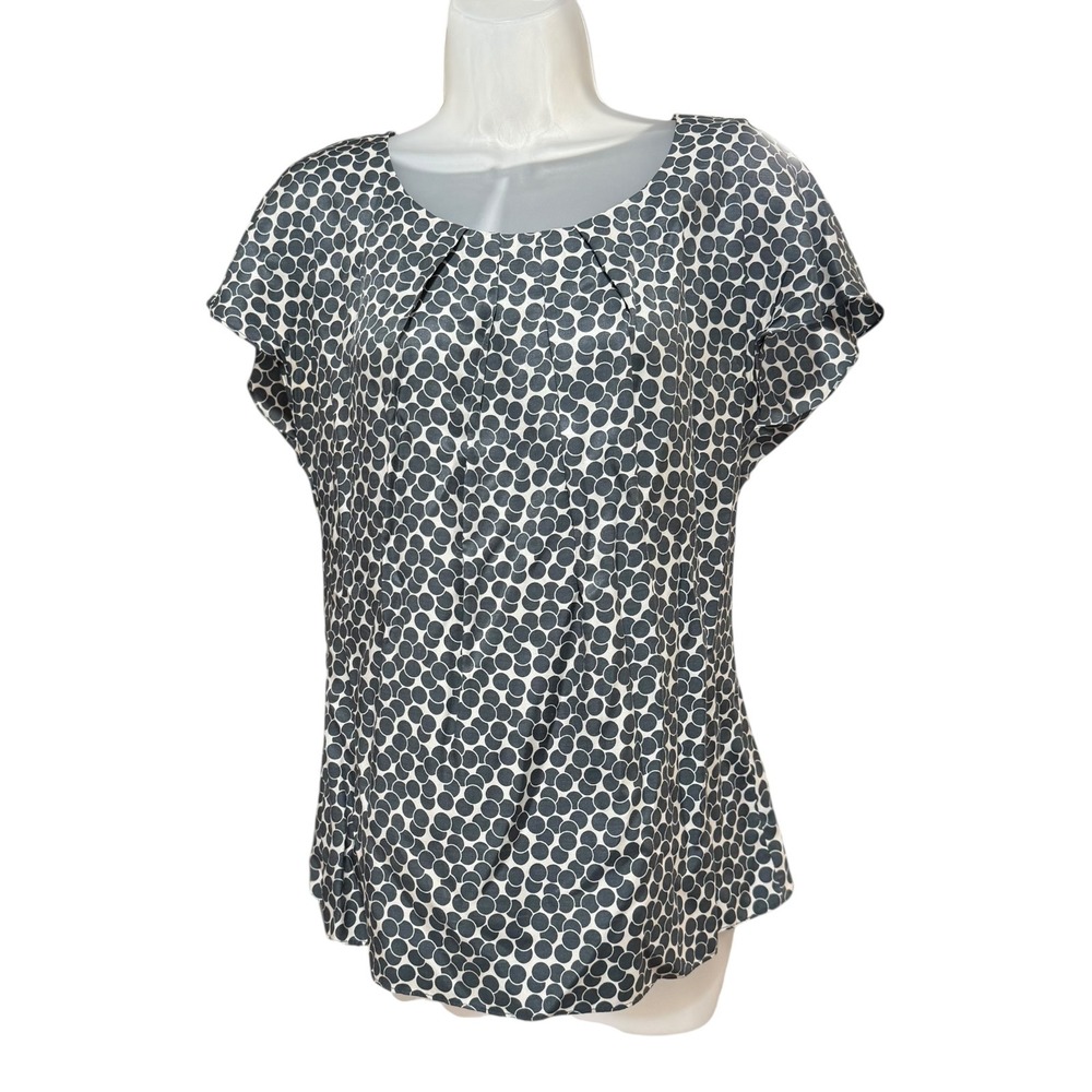 Boden Polka Dot Blouse Women US 6 Navy Blue Excellent Pleated Cap Sleeve Top